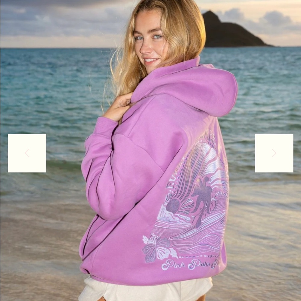 "Everything Comes in Waves" Hoodie in Pink - PINK PALM PUFF